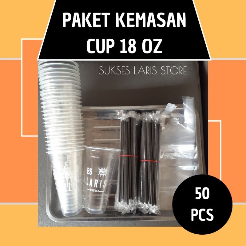 GELAS CUP PLASTIK | CUP MINUMAN SABLON ES LARIS 18 OZ (PAKET 50 PORSI)