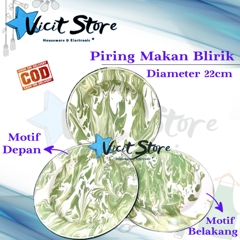 Paket 6pcs Piring Enamel Blirik Jadul / Piring Seng Blirik Jadul Diameter 22cm
