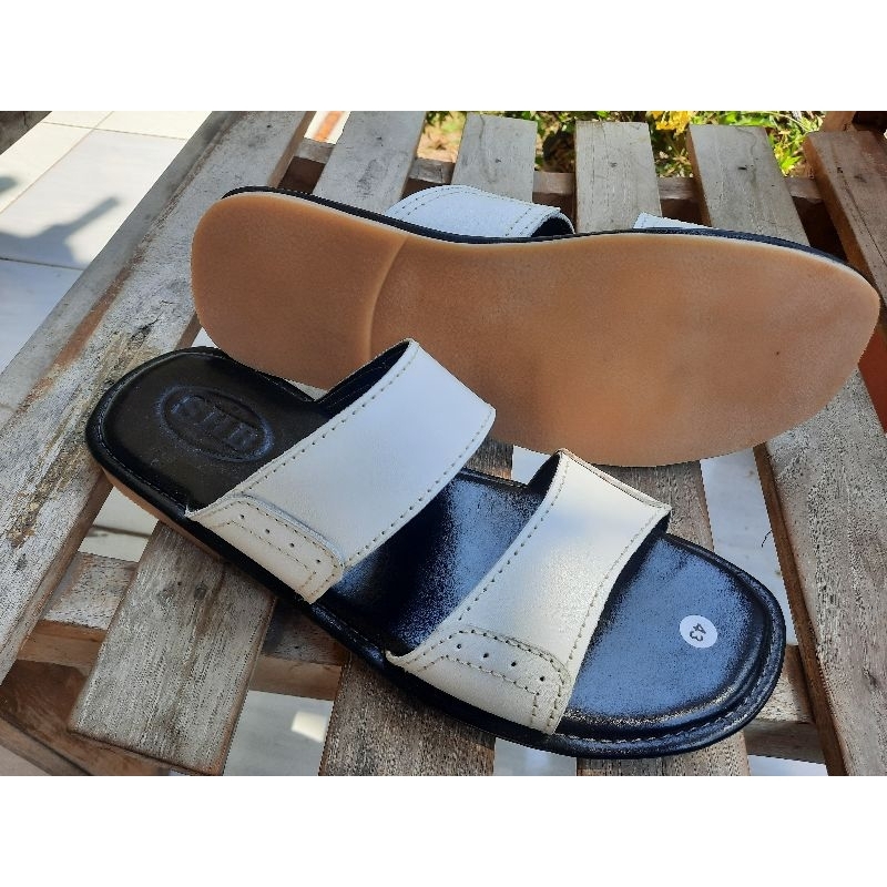Sandal Pria Kulit asli, Sandal Pria Putih, Sandal Pria Hitam Putih, Sandal pria Tali 2 Outsole karet