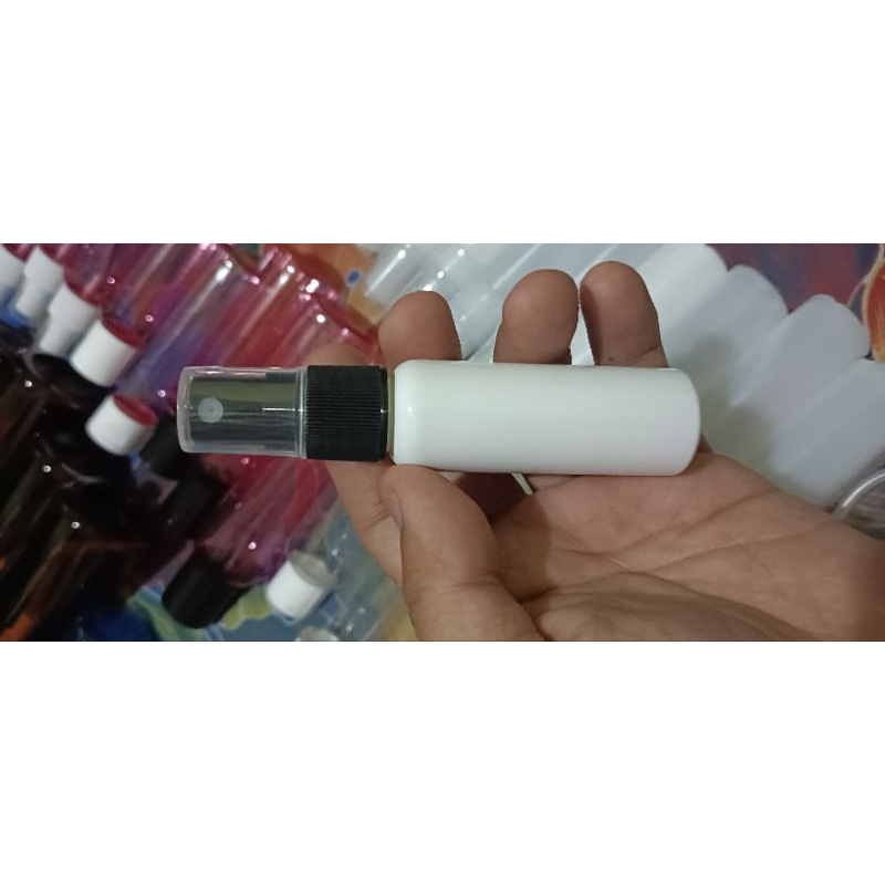 botol 30 ml plastik spray parfum tutup hitam botol putih