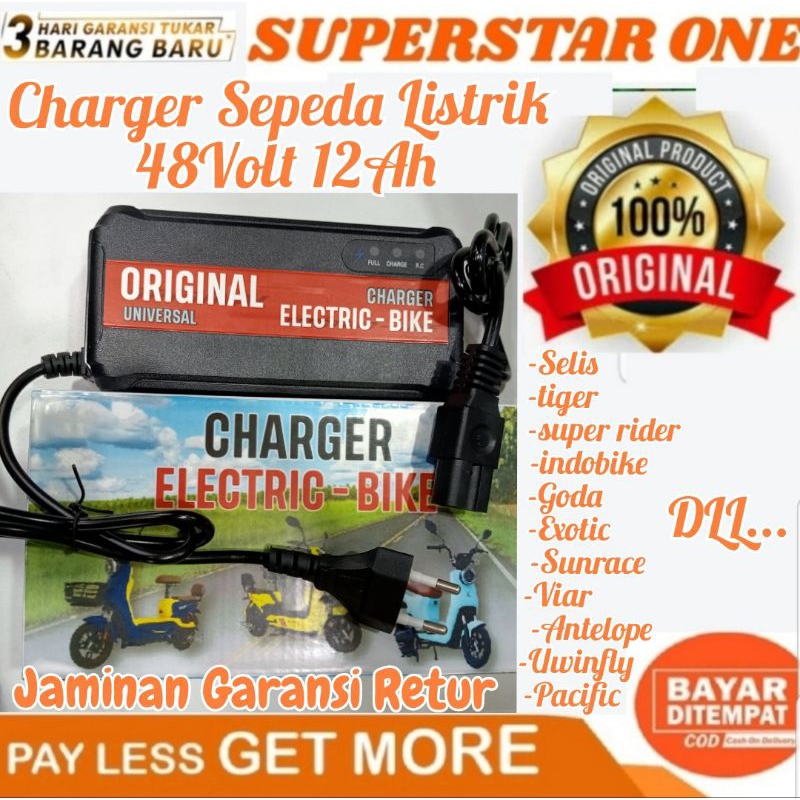 Charger 48Volt 12Ah Charger Sepeda Listrik Super rider, tiger, sunrace, antelope, viar, indobike, Uwinfly, Goda, Pacific, Exotic, Selis, DLL.