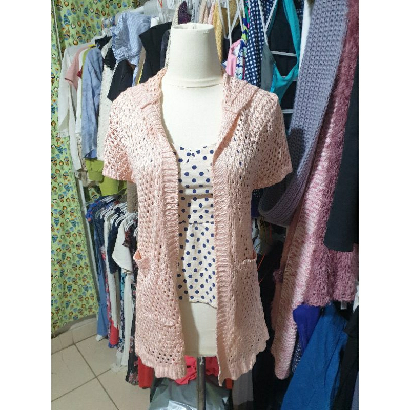 Outer rajut benang cardigan tutup kepala