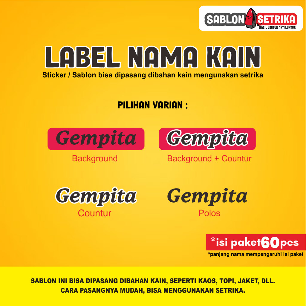 

Label Nama / Sablon Nama / Sablon Setrika Custom Nama isi 60+pcs