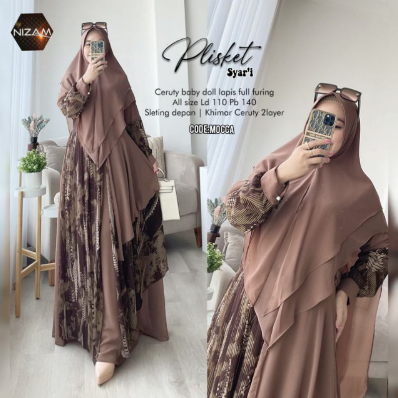 PLISKET SYARI LD110 & LD120 (LABEL SAVNA) | SET GAMIS SYARI CERUTY MOTIF MIX POLOS MODEL TERBARU