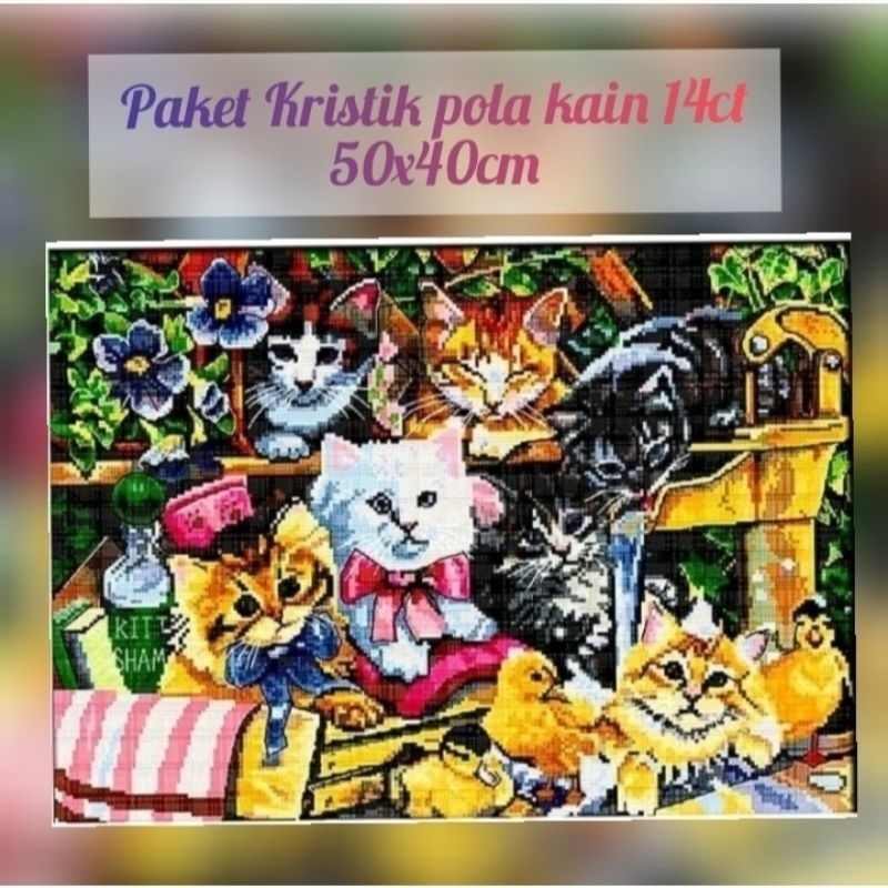 Paket kristik anak kucing lucu pola kain cross stitch 14ct nkf dimension dmc craft bucilla design wo