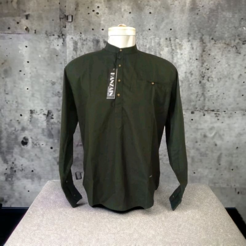 Kemeja koko pria lengan paniang warna hijau army / kemko pria lengan panjang warna hijau army