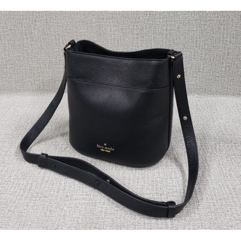 kate spade leila small bucket bag pebbled leather KE489 black