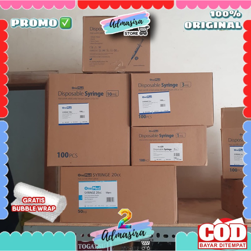 Per Box Onemed Disposable Syringe Spet 1ml 3ml 5ml 10ml 20ml Spuit Spet 1cc 3cc 5cc 10cc 20cc