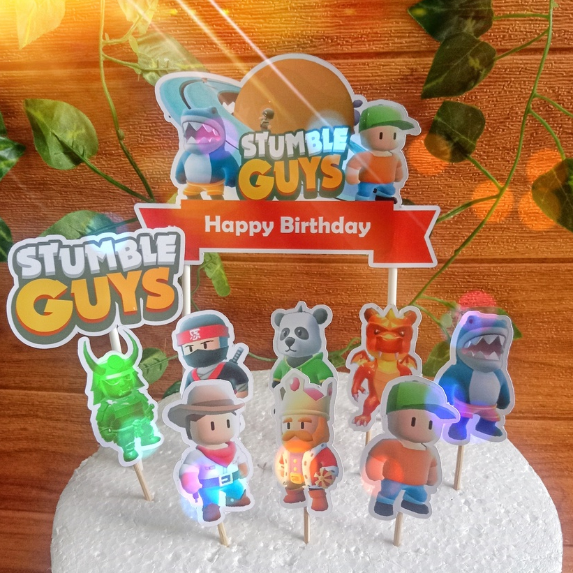 Hiasan / Topper Kue Ulang Tahun Anak Karakter Stumble Guys (Gratis Custom Nama)
