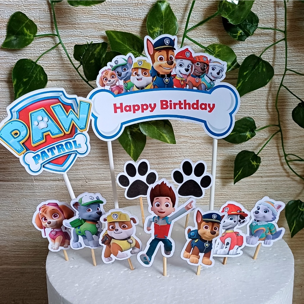 Topper Kue Paw Patrol (Bisa Custom Nama) untuk Dekorasi / Hiasan Cake Ulangtahun / Ultah Anak Karakt