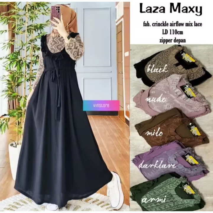 Gamis Bahan Crinkle mix Brukat Malika Laza Maxy dress