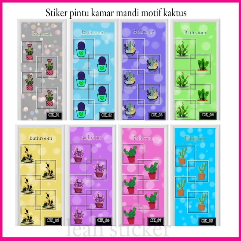 Stiker pintu kamar mandi motif daun kaktus