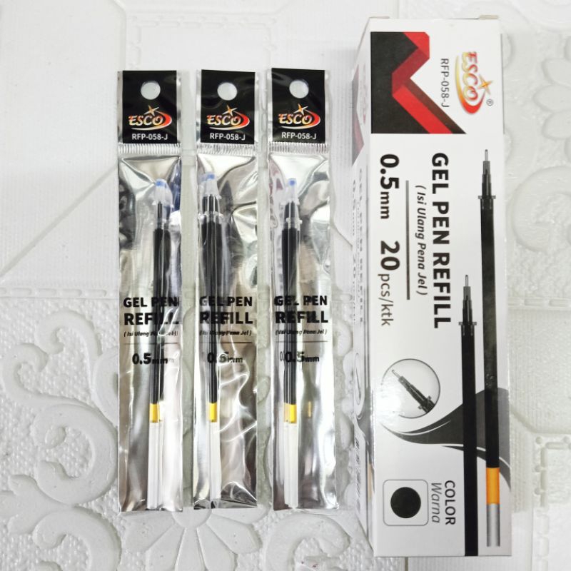

Refil Isi Ulang Pulpen Gel Esco 0.5mm 1pak isi 20 PCS