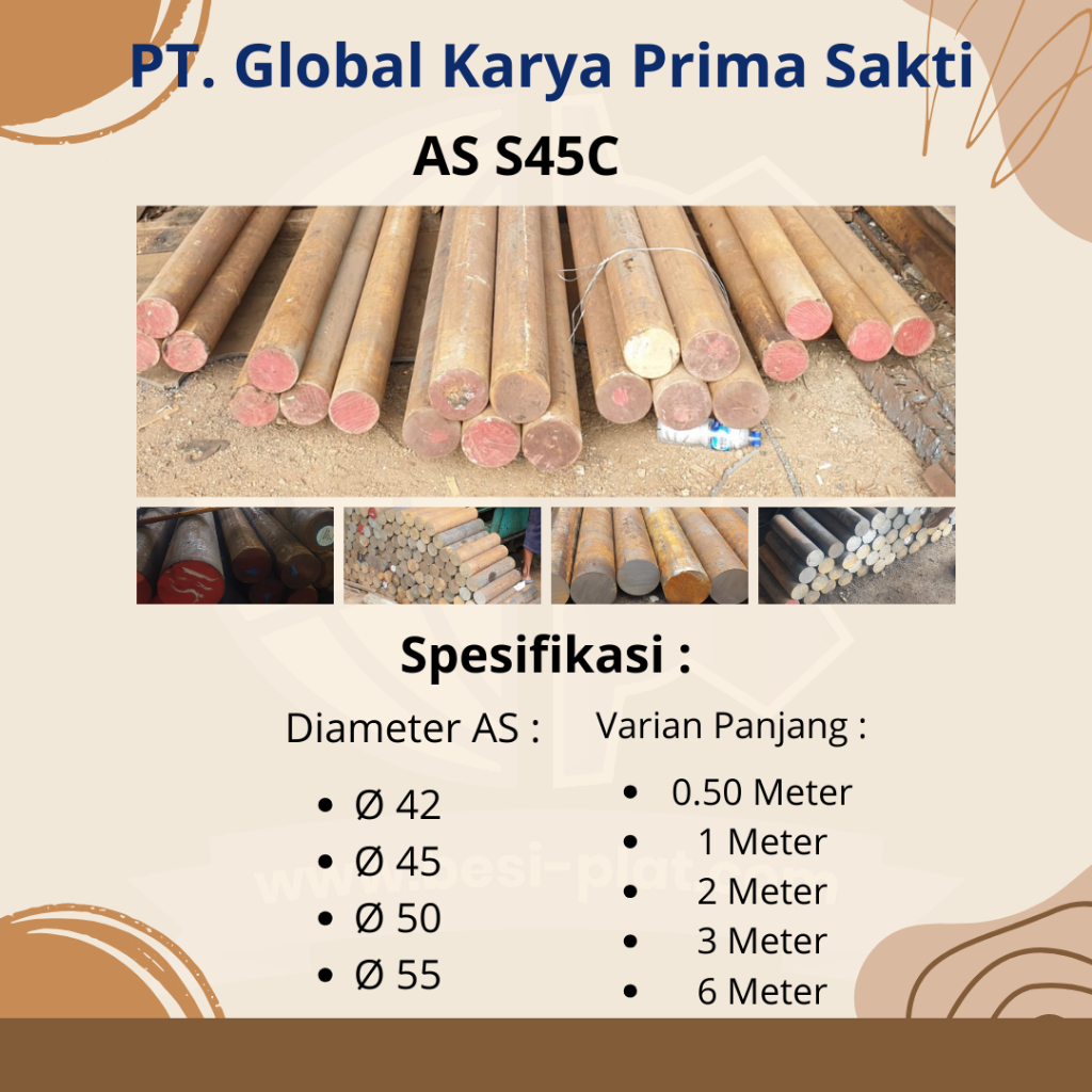 Potongan AS S45C Diameter 45mm x 50 Cm (500mm)