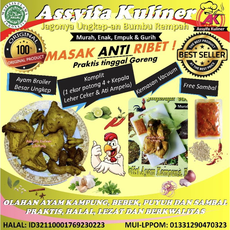 

1 Ekor Ayam Broiler premium ungkep bumbu rempah empuk enak gurih murah free sambal bukan pawon ayu kartasura