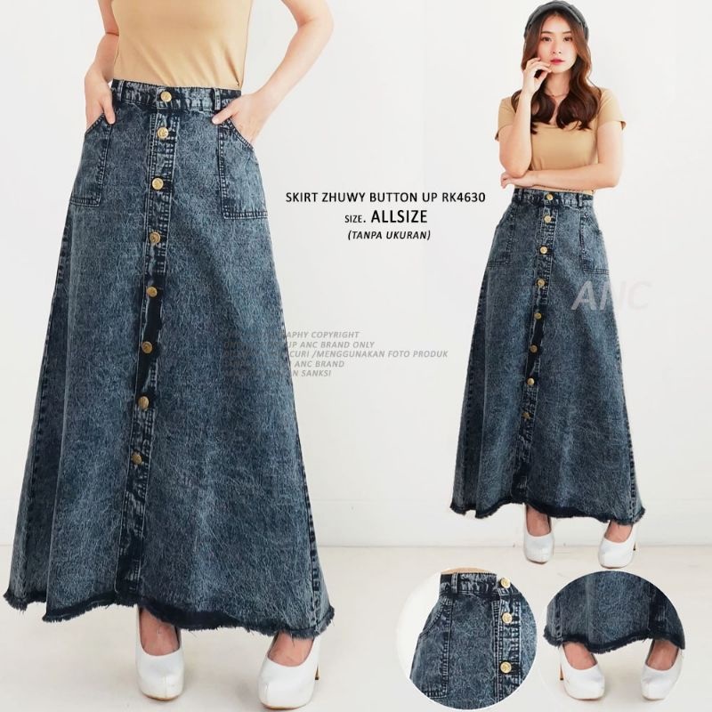 JEANS ROK CELANA PANJANG HIGHWAIST PREMIUM // ROK JEANS RAWIS // JEANS ROK DEWASA // ROK HIGHWAIST D