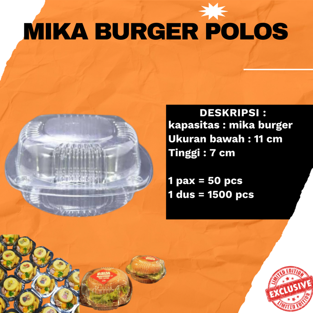 Kotak Mika Plastik Burger Bento Mini 11 cm isi 50 pcs