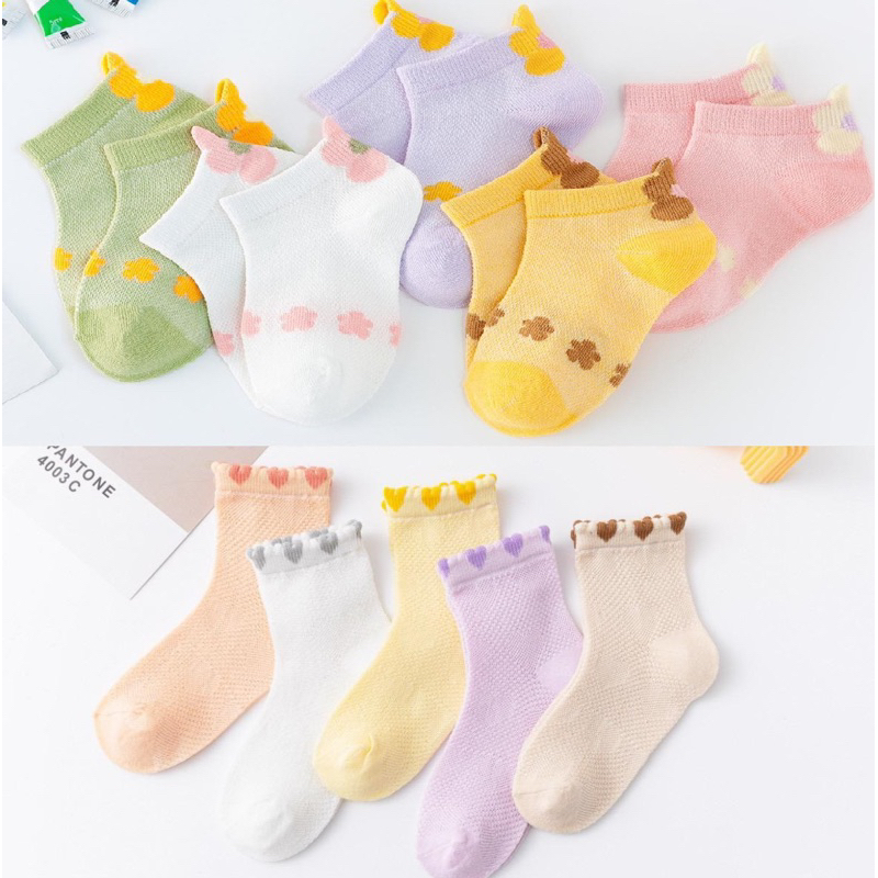 Kaos Kaki Anak Perempuan Tipis Breathable Model Top Love dan Top Flower