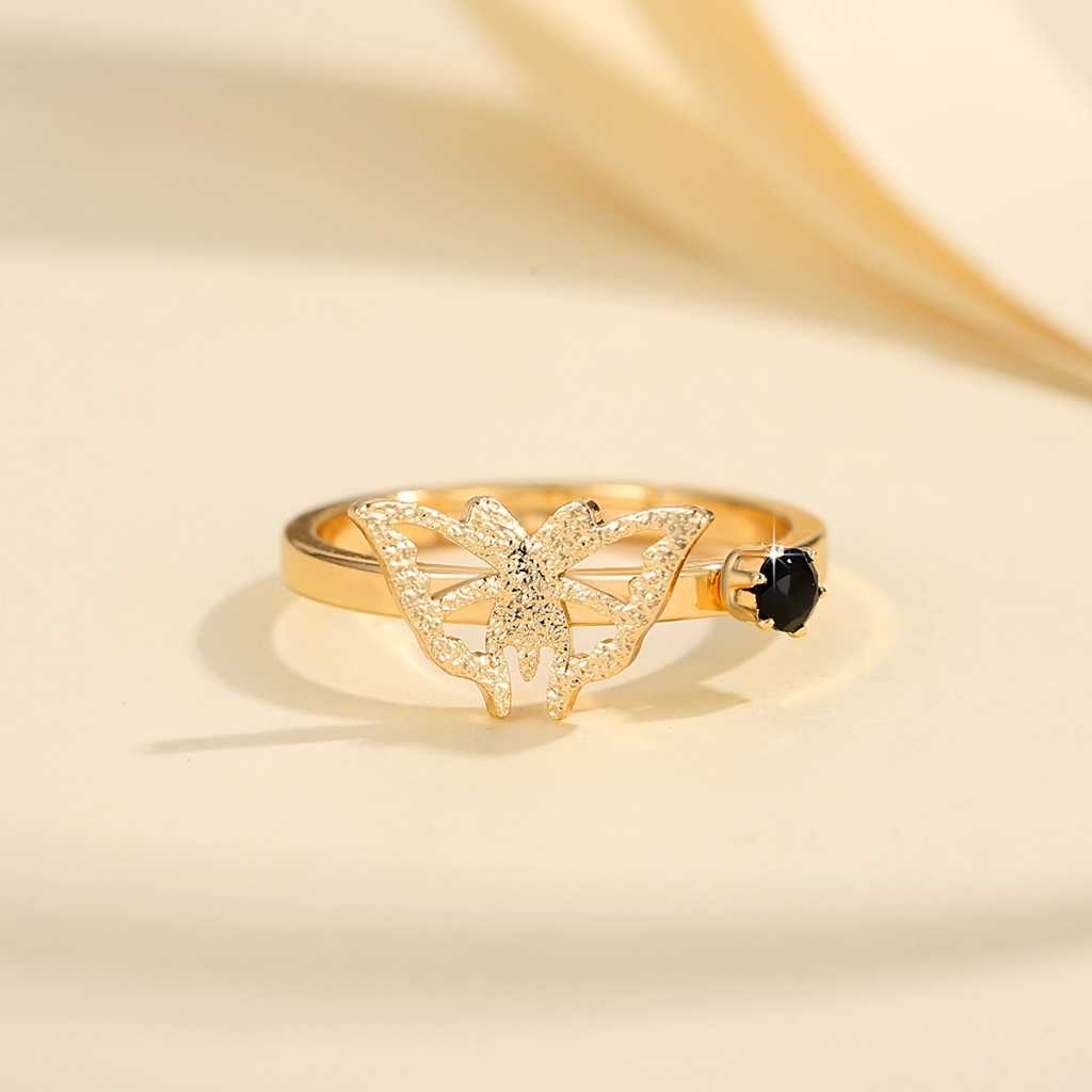 Lanme Jewelry Cincin Kupu-Kupu Titanium Steel Berlian Wanita Emas Muda Anti Karat Asli Emas LM115