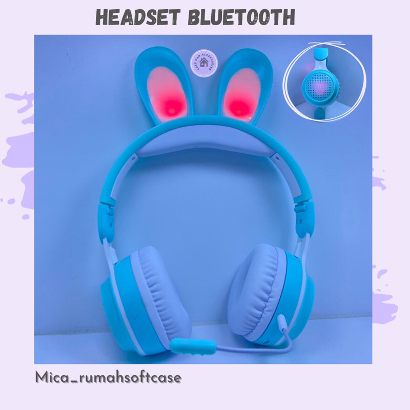 Headset Bandu Game Nirkabel Headphone RGB Telinga Headset Kelinci Lucu Headphone Mic Gadis Lucu Musi