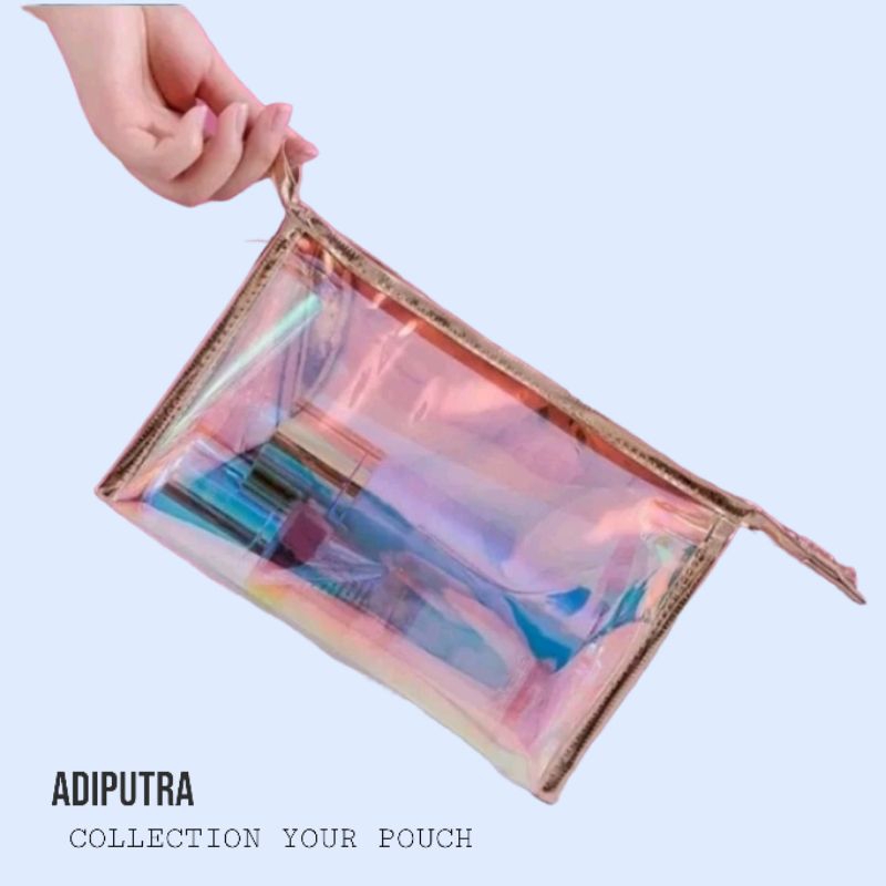 Dompet Kosmetik Travel Pouch PVC Hologram Transparan Premium High Quality