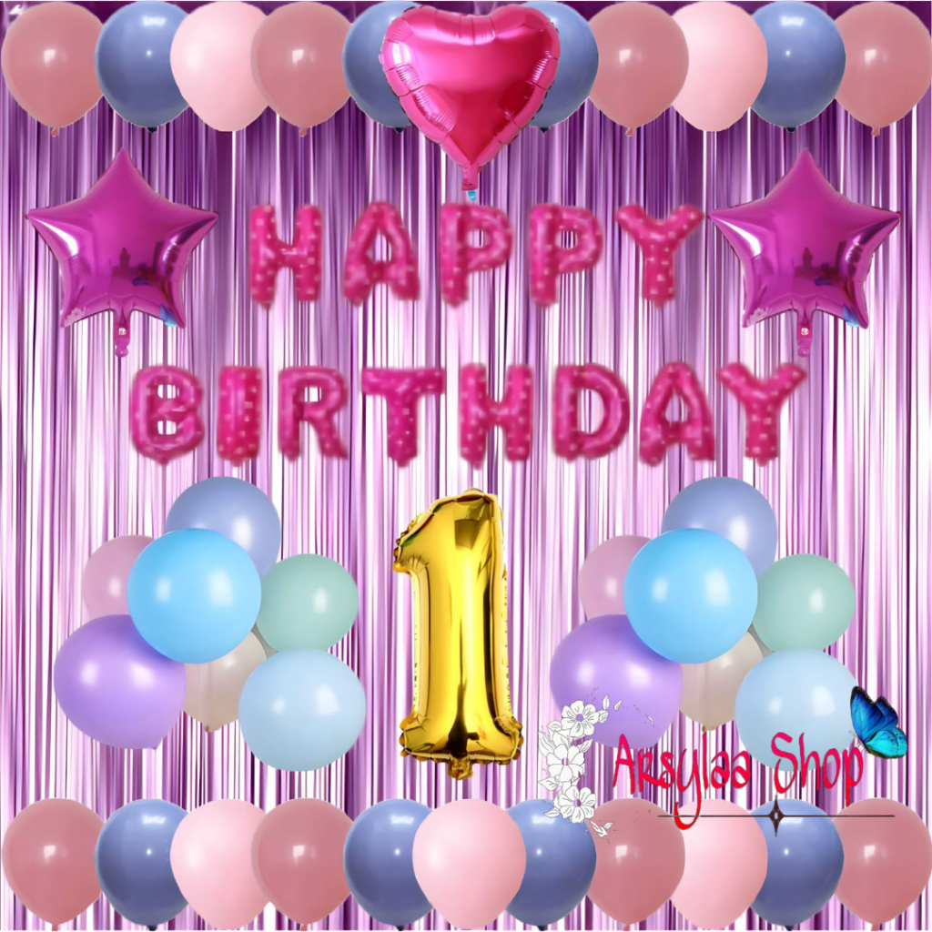 Set Dekorasi Ulang Tahun Anak Dan Dewasa Cewek Cowok Balon Pastel Macaron Tirai Paket Hemat Simple