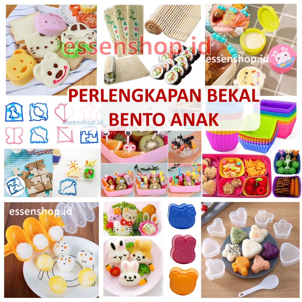 [READYYY] Perlengkapan bento bekal anak lucu cetak nasi roti tusukan buah roller sushi wadah silikon