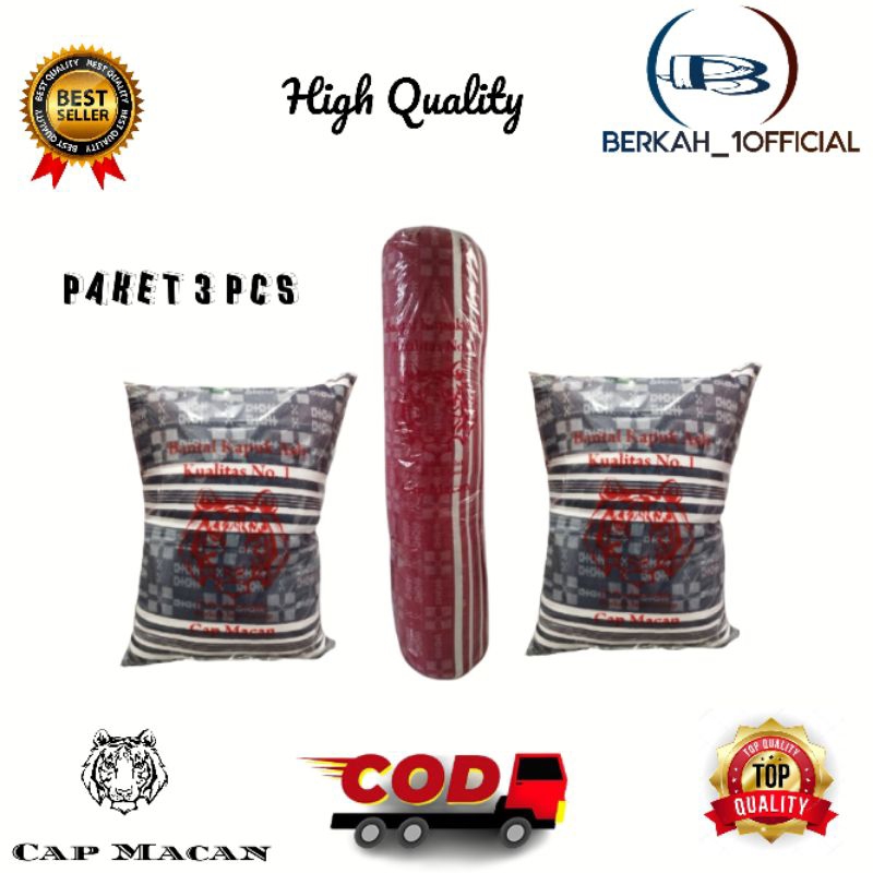 Paket Bantal Kapuk dan Guling Kapuk Asli Cap Macan Padat Tebal Empuk