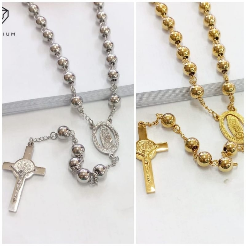 Kalung Rosario Motif Bunda Maria Titanium Warna Emas