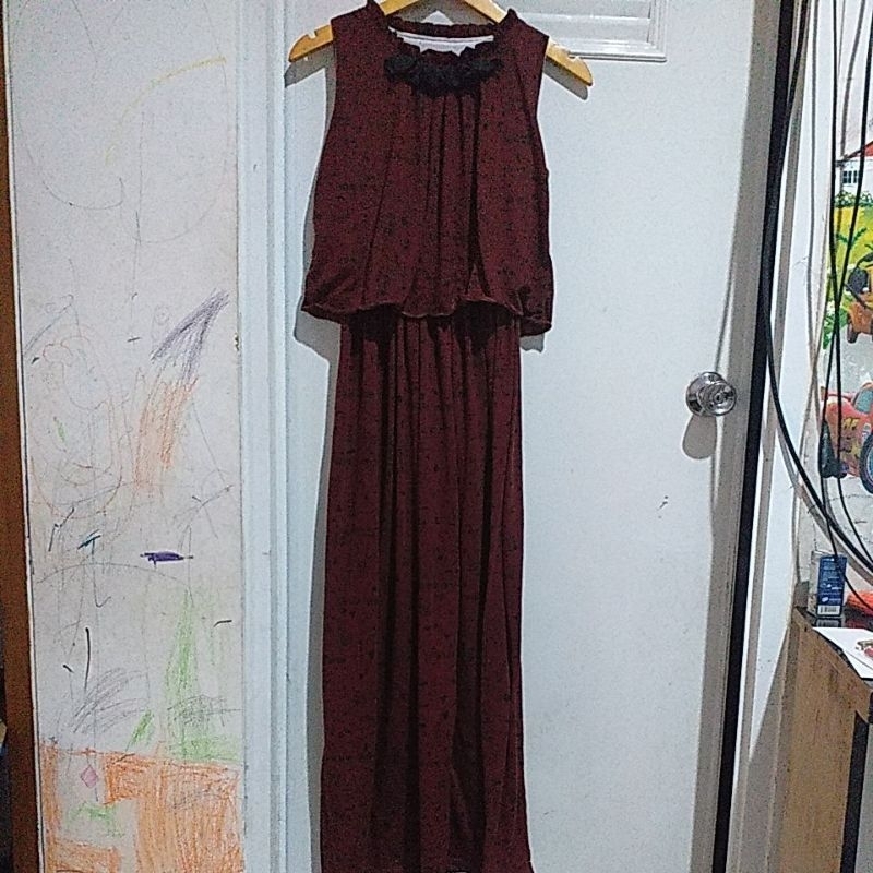 BAJU LONG DRESS COKLAT MARUN KAOS LD95/135 TANPA LENGAN