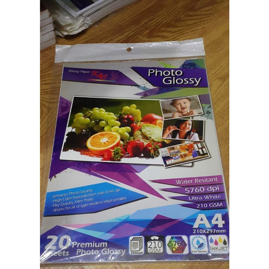 

photo glossy paper k&c color ultra white A4 210 gsm 20 lembar