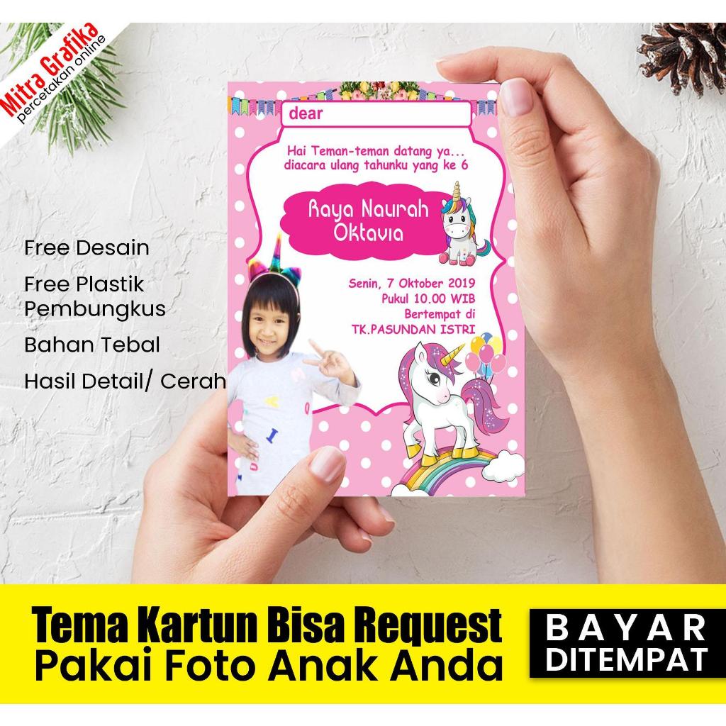 CETAK UNDANGAN ULTAH  ANAK PEREMPUAN KARAKTER UNICORN - UNDANGAN ULANG TAHUN ANAK CEWEK KUDA PONY - 