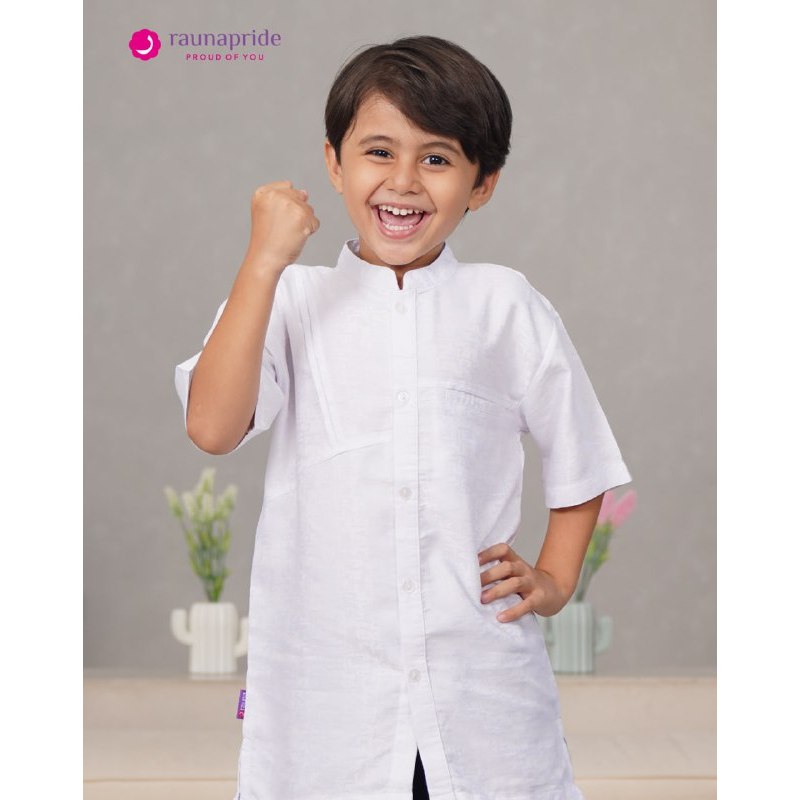 RAUNA KOKO ANAK PUTIH RKAF 10 // BAJU PAKAIAN KEMEJA KOKO ANAK PUTIH LENGAN PENDEK JUMBO BIGSIZE ONE