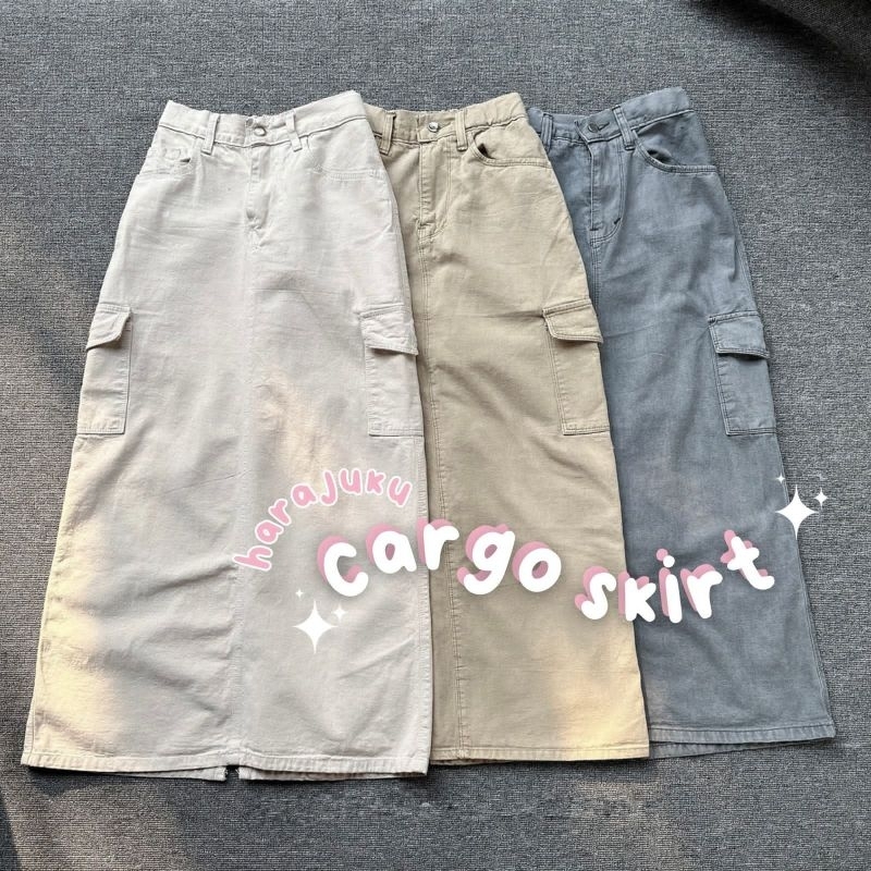 Rok Cargo Jeans Premium Korean Style / Rok Jeans Cargo Original Tebal / Rok Harajuku cargo Skrit Jea