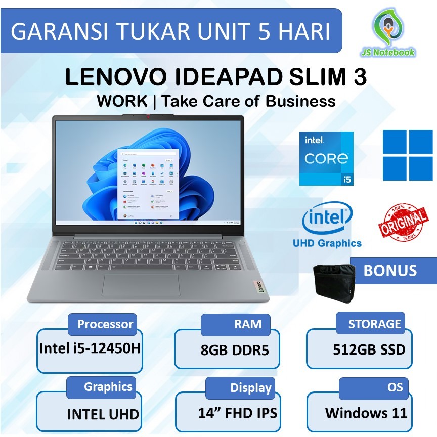 Laptop Lenovo Ideapad Slim 3i i5-12450H 8GB 512SSD Win11 14" FHD IPS