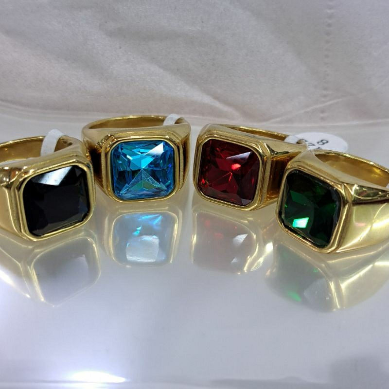 Cincin Titanium Stainless Pria Batu Akik Natural Tidak Luntur (24)