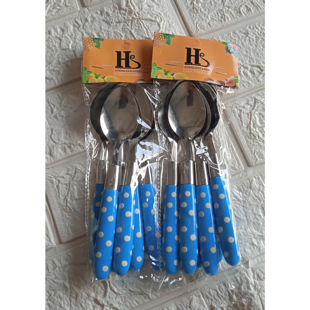 Selusin Sendok Makan Polkadot / Sendok Mkan Motif Polkadot /12 Pcs Sendok Makan Motif Polkadot