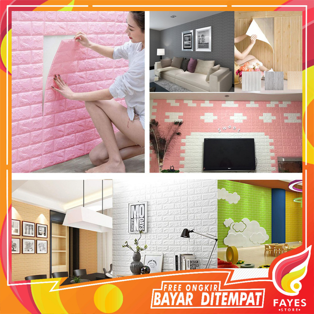 FAYES COD Wallpaper Dinding Foam 3D Motif Batu Bata Dan Kayu /  Classic Wall Foam 3D Sticker U96