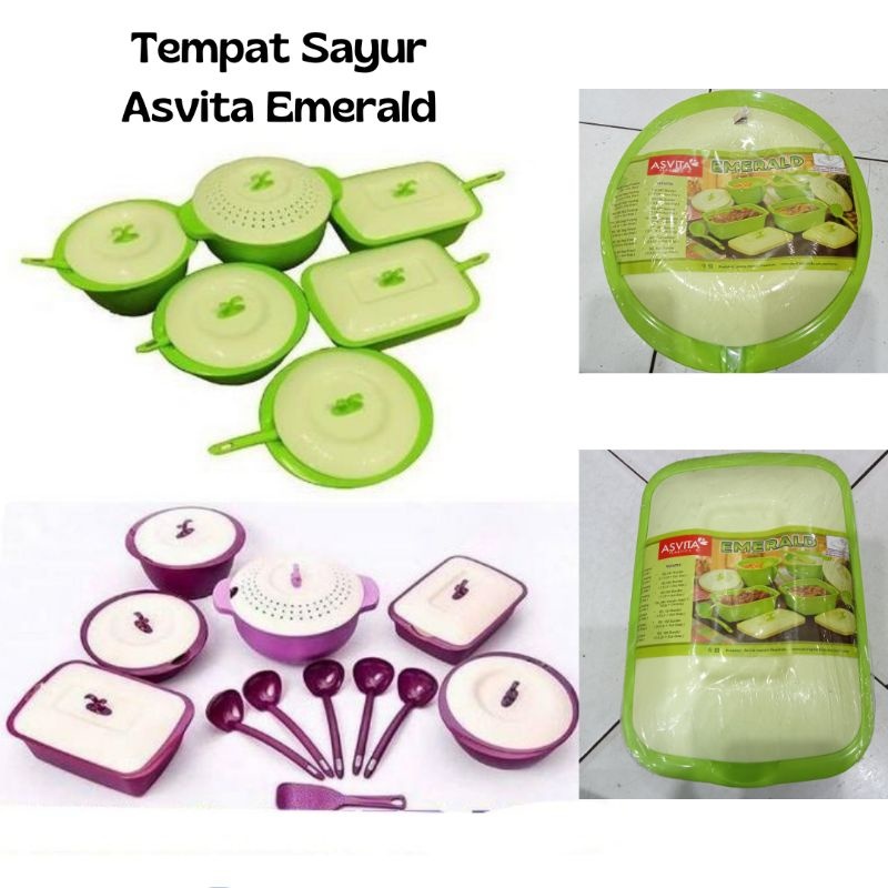Tempat Sayur ASVITA EMERALD Wadah Sayur Serbaguna Basi Segi & Bulat