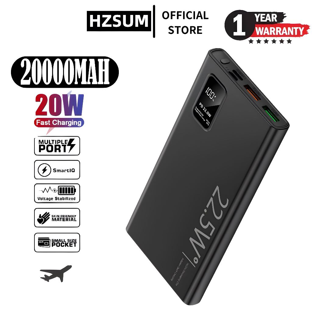 HZSUM Powerbank 20000 mAh Mini SIZE Fast Charging 22.5W BHK7