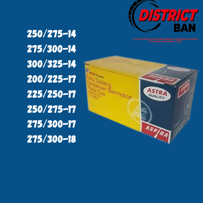 Ban Dalam Aspira 250/275-14, 275/300, 14 300/325-14, 200/225-17, 225/250-17, 250/275-17, 275/300-17,