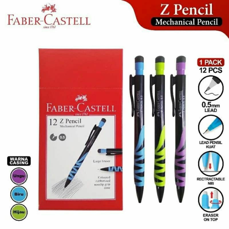 

Pesil mekanik Faber-Castell 0.5 // warna random// satuan (1 biji)