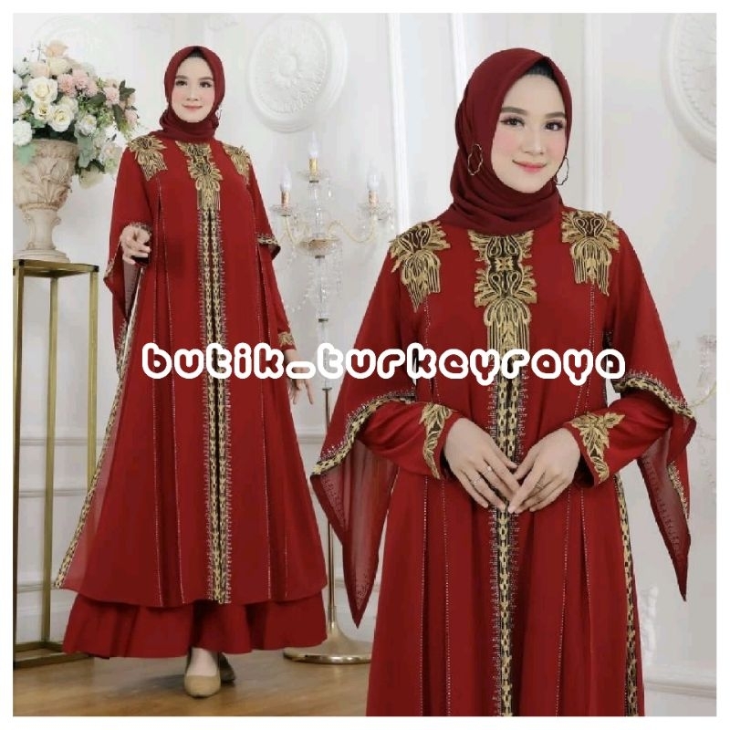 GAMIS ABAYA TURKEY BORDIR RAFFLESIA HITAM DAN WARNA