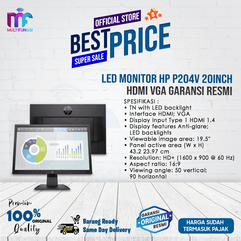 LED Monitor HP P204v 20Inch HDMI VGA Garansi Resmi