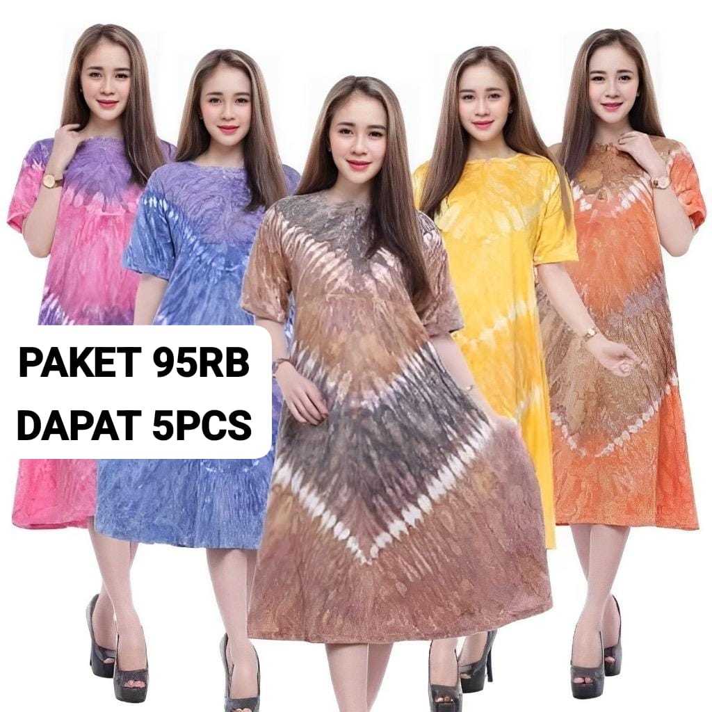 100rb Dapat 5pcs Seri Warna Daster Kaos Batik Tie Dye Lengan Pendek Daster Terbaru