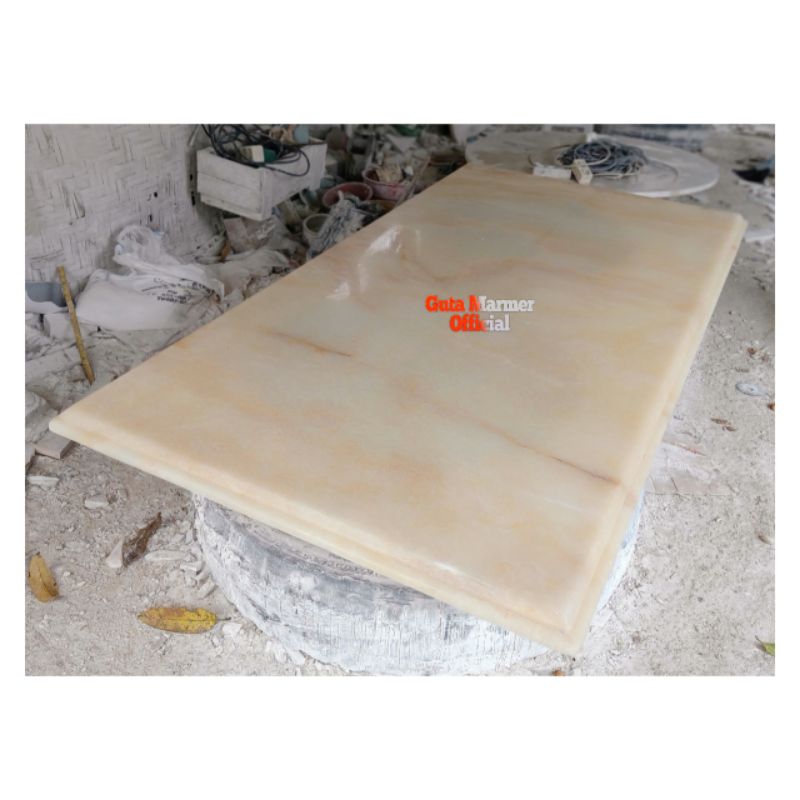 Top Table || Daun Meja Batu Onix Bawean Glosy Mengkilat Ukuran 90x180Cm