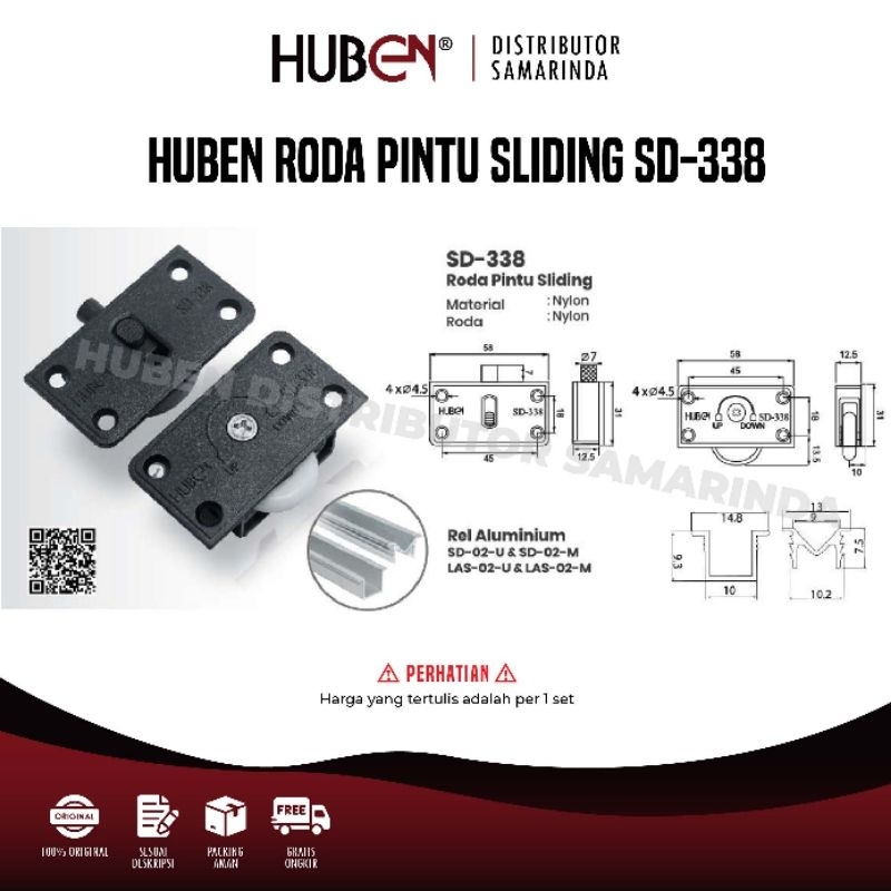 HUBEN Roda Pintu Sliding Nylon SD-338 Adjustable / Roda Pintu Sliding SD-338