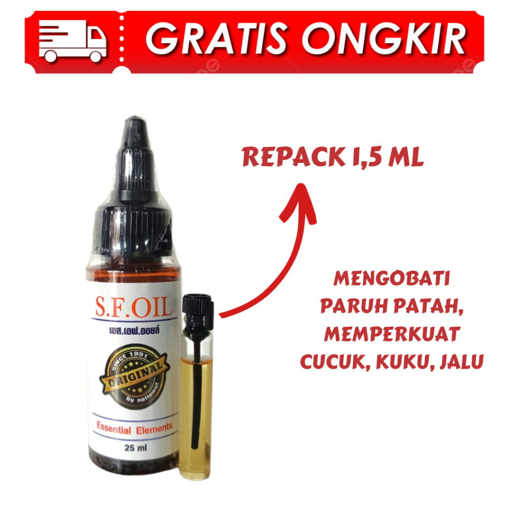 REPACK SF OIL 1,5 ML dan LAMPAM OIL 1,5 ML / memperkuat paruh , jalu dan kuku ayam