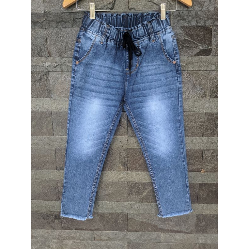 CELANA JEANS 7/9 WANITA PINGGANG KARET RAWIS SNOW STRECTH PREMIUM JEANS BEST QUALITY IMPORT JEANS
