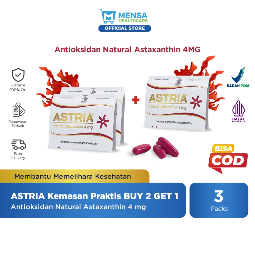 [Bundle Hemat] ASTRIA Kemasan Praktis Suplemen Antioksidan Natural Astaxanthin 4mg (Antiaging / Suplemen Jerawat / Multvitamin Menjaga Daya Tahan Tubuh / Kesehatan Kulit)